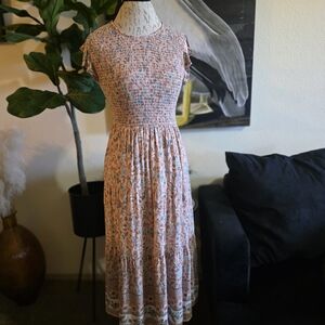 Floral Smocked Midi Boho Dress